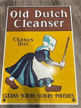 Vintage ‘Old Dutch Cleanser’ Porcelain Enameled 9” X 13” By Ande Rooney